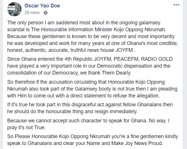 Come out and Refute "Galamsey Booty" Allegation if you are clean - Oscar Yao Doe Dares Oppong Nkrumah