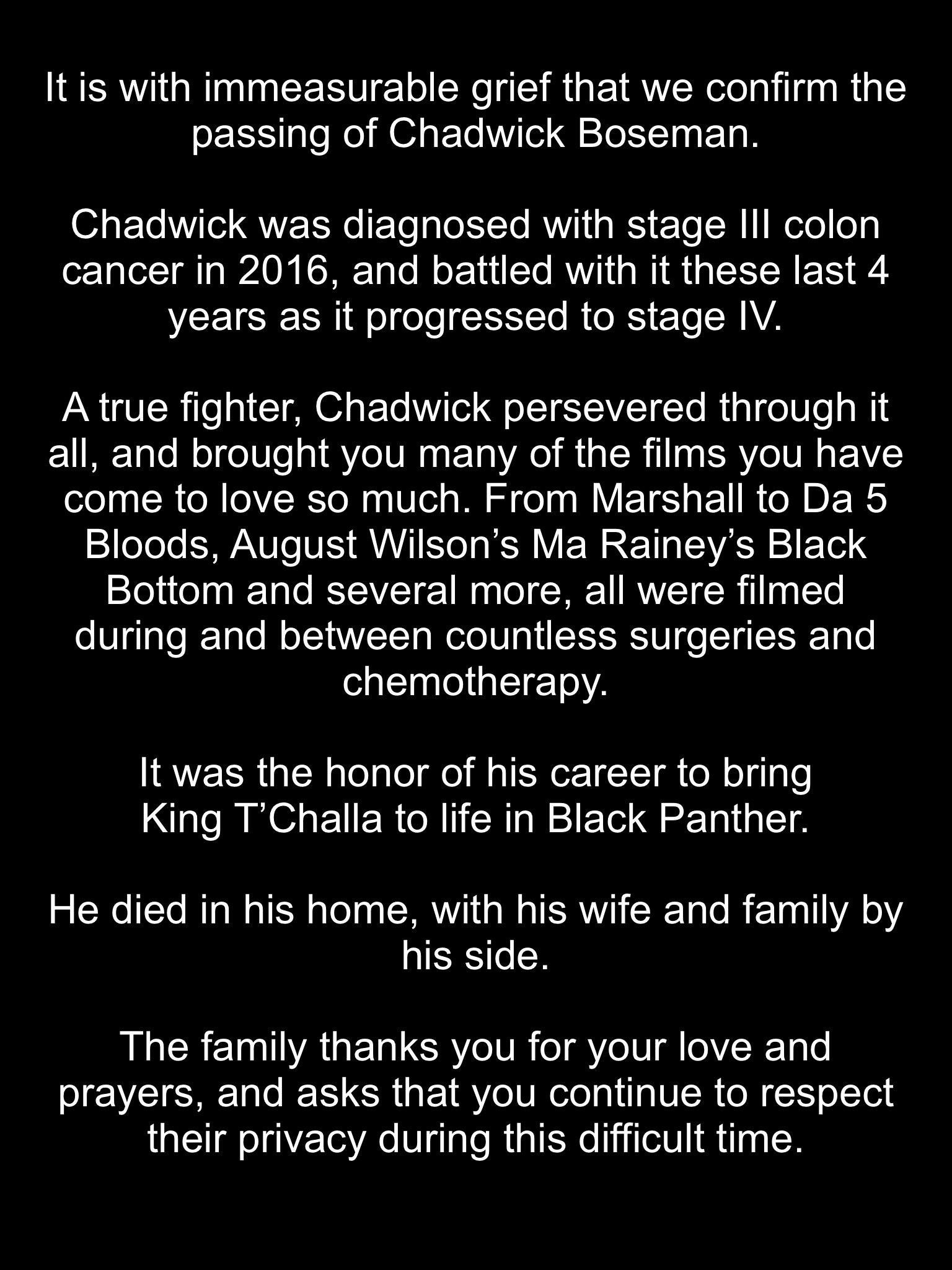 Black Panther Star Chadwick Boseman dies of cancer at 43