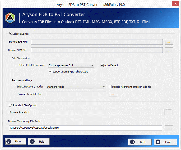 4. Aryson EDB to PST Converter Aryson EDB to PST Converter is a popular tool used to convert Exchange mailbox database to PST. It converts offline EDB files into Outlook importable PST format with complete integrity. It also converts Exchange EDB files to EML, MBOX, MSG, PDF, TXT, RTF, and HTML file formats. You can also choose to export the converted EDB mailboxes directly to Office 365. 