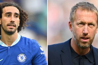 Graham Potter reacts to cheering Marc Cucurella when he was substituted against West Ham.