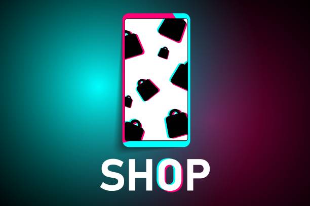 E-commerce shopping and selling app. Shopping, sale of goods from the Internet. Promotion of goods and services. Popular social media logo. EPS10